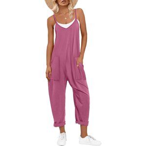 Women Pink Casual Summer Overall Sleeveless Spaghetti Strap Romper Jumper